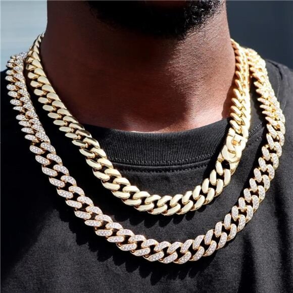 NEW Iced Out Gold Chain Necklaces - Picture 1 of 5